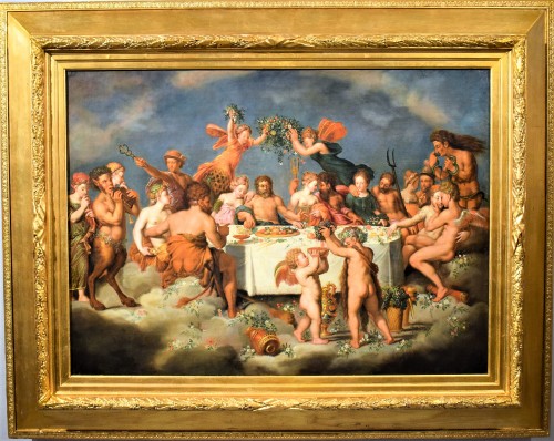 Le banquet des Dieux, Maître maniériste flamand fin XVIe - Tableaux et dessins Style Renaissance